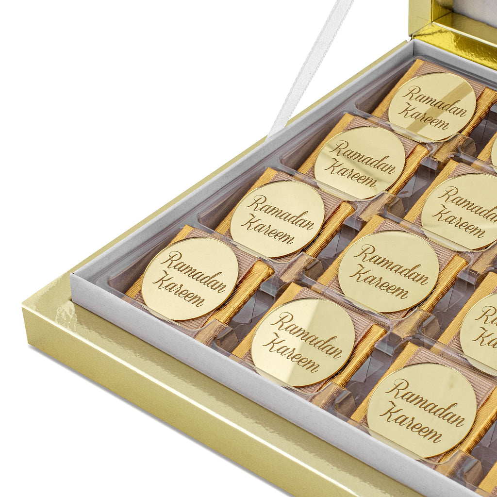 Personalisierte Ramadan Schokolade Geschenkbox – Acrylglas Gravur mit Moschee-Design - Halal Pralinen