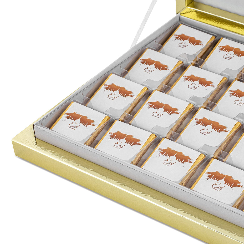 Personalisierte Ramadan Schokolade Geschenkbox – Halal Pralinen mit Moschee-Silhouette