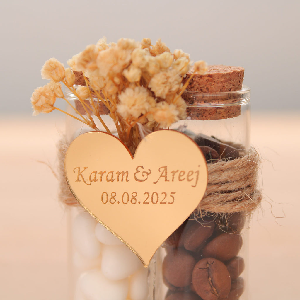 Gastgeschenk | Kaffee & Zucker Reagenzglas mit Magnet - Personalisierbares Plexi - Für Hochzeit, Verlobung, Babyshower & besondere Anlässe