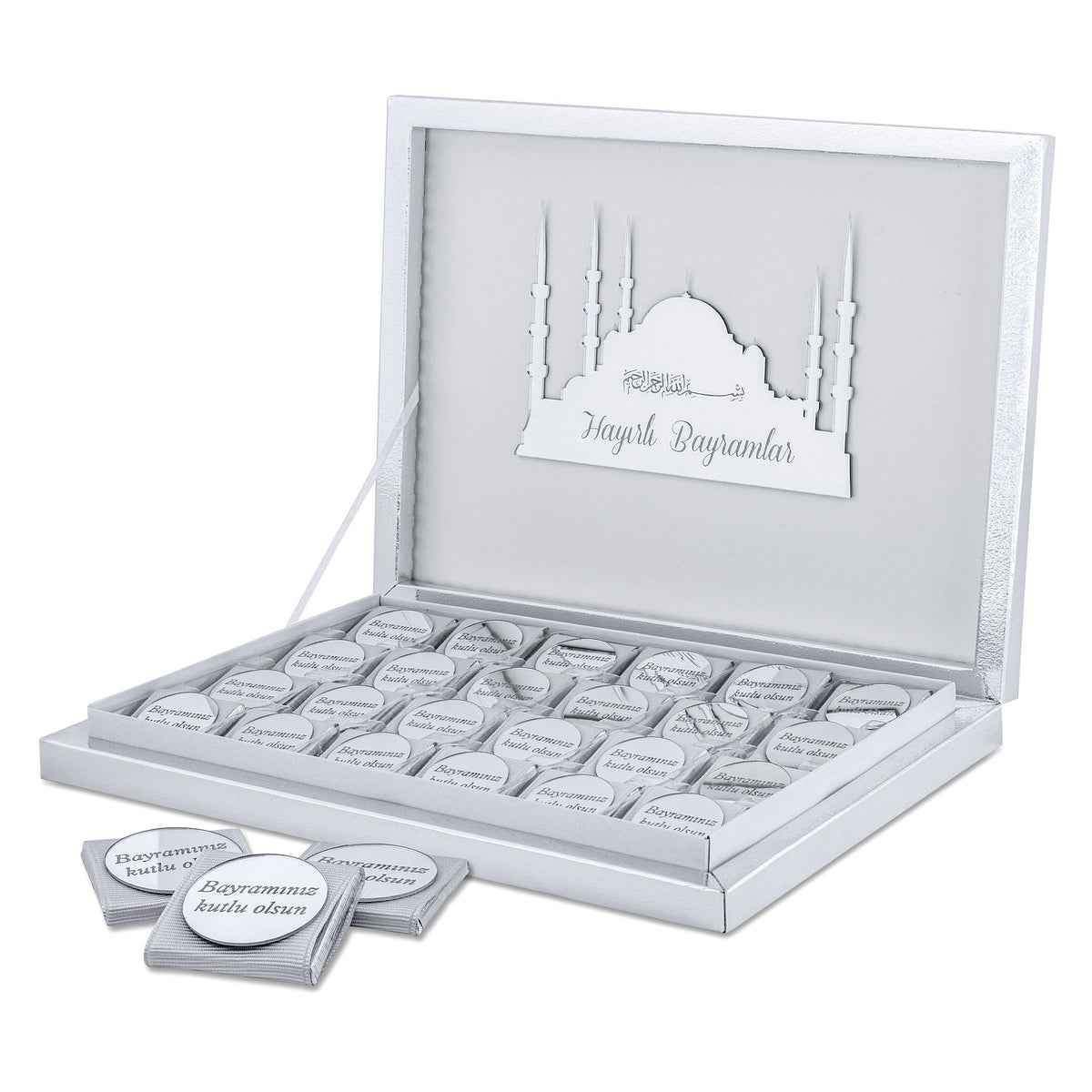 Personalisierte Ramadan Schokolade Geschenkbox – Acrylglas Gravur mit Moschee-Design - Halal Pralinen