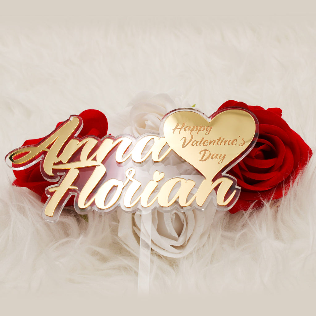 Tortenaufsatz - Valentinstag - Spuren der Liebe - Cake Topper - Sevgililer günü İsimlik - Acrylglas