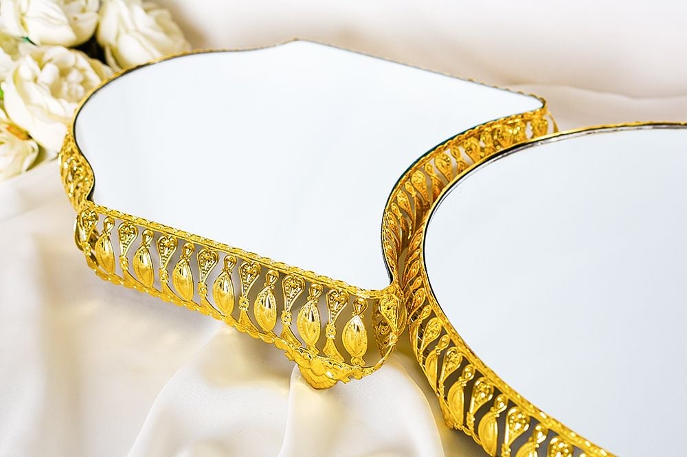 Jardinyer - Hochzeit - Dekoration - Masa Süsleri- 3lü Set - gold