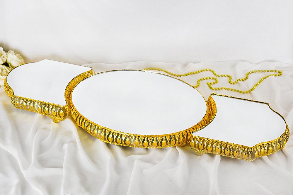 Jardinyer - Hochzeit - Dekoration - Masa Süsleri- 3lü Set - gold
