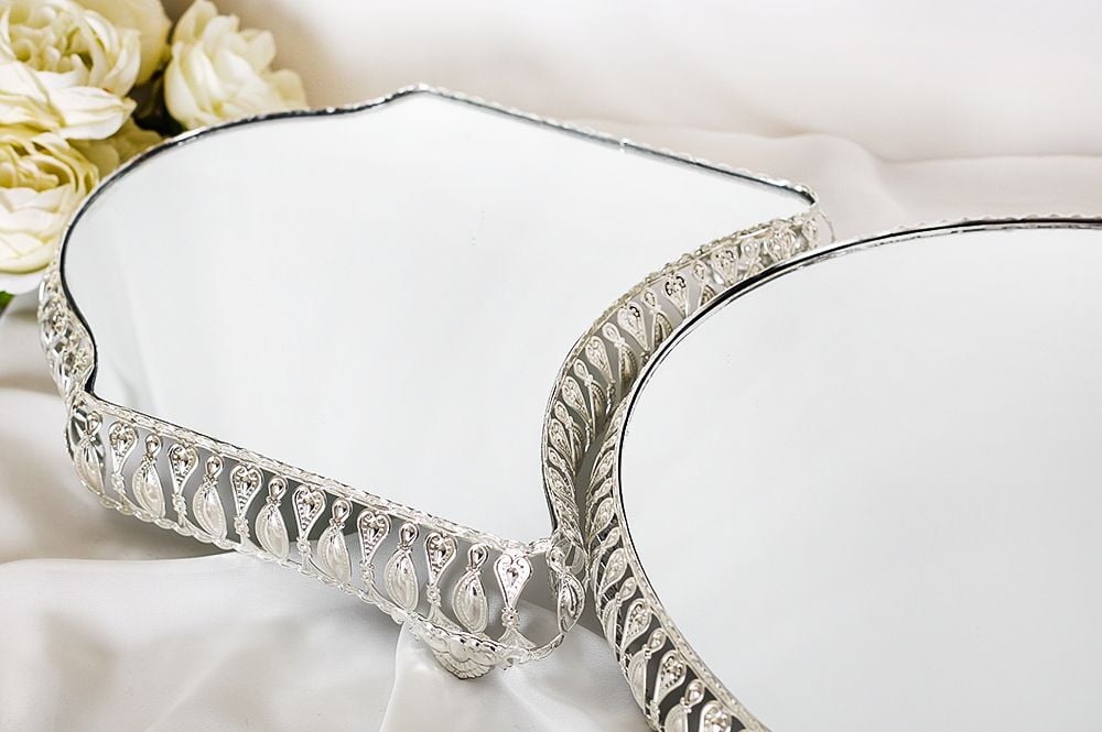 Jardinyer - Hochzeit - Dekoration - Masa Süsleri- 3lü Set - silber