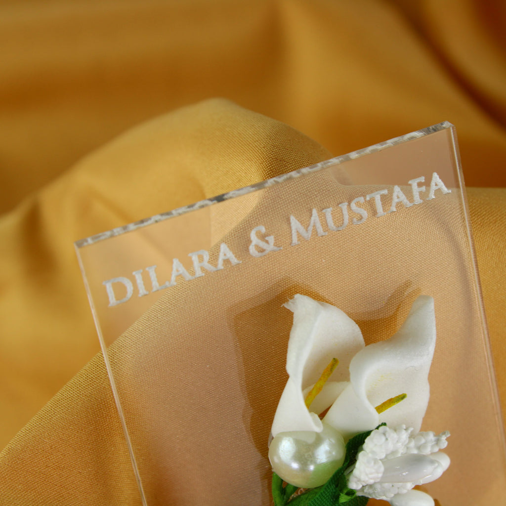 Gastgeschenk mit Dubai Schokolade, Calla-Blüte & Perlen | Graziöser Magnet für Hochzeit, Geburtstag, alle Events - Personalisierbar
