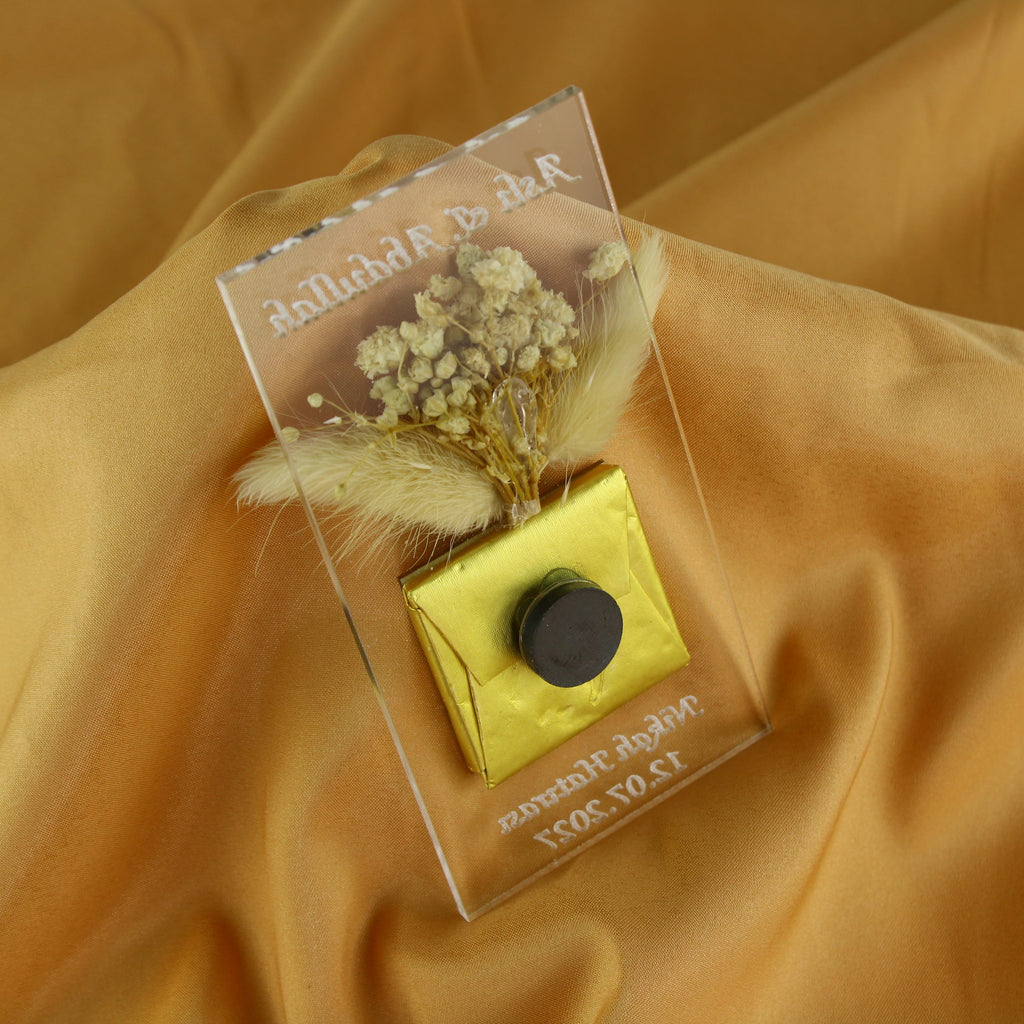 Gastgeschenk mit Schokolade & Trockenblume | Eleganter Magnet für Hochzeit, Geburtstag, alle Events - Personalisierbar