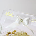 Personalisierte Schokolade | Plexi Schokoladen-Tasche mit Pralinen, Dragees & Süßigkeiten - Prächtig für Verlobung, Hochzeiten & besondere Momente