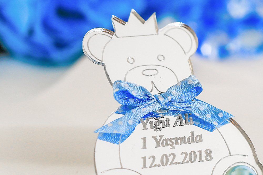 Bebek Şekeri - Babyfeier Gastgeschenk - Plexi Ayicik - blau