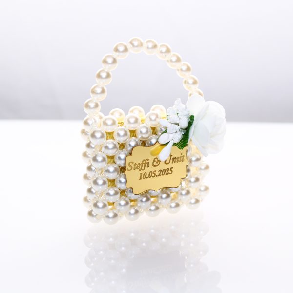 Gelin İncili Çanta - Nikah Hediyelik - Çikolata Çanta - İnci Süsleme Çikolata Çanta Kx_0296