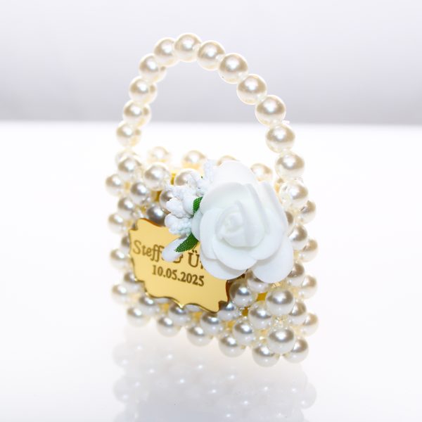 Gelin İncili Çanta - Nikah Hediyelik - Çikolata Çanta - İnci Süsleme Çikolata Çanta Kx_0297