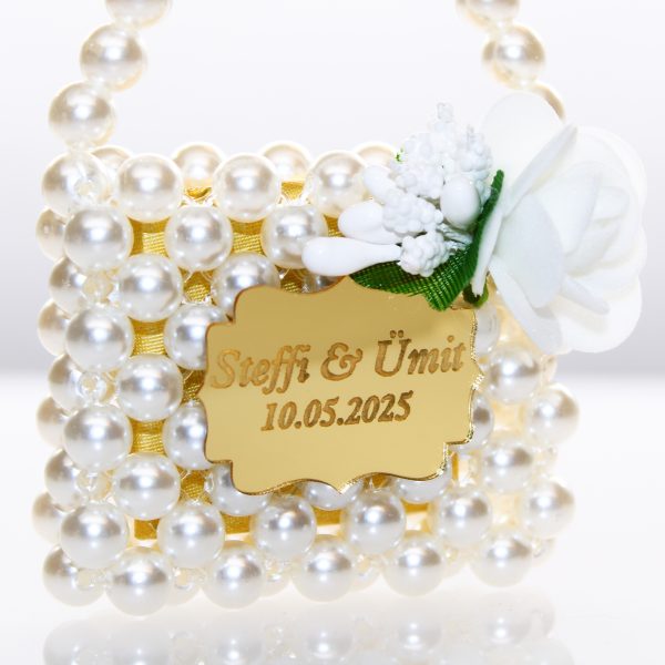 Gelin İncili Çanta - Nikah Hediyelik - Çikolata Çanta - İnci Süsleme Çikolata Çanta Kx_0298