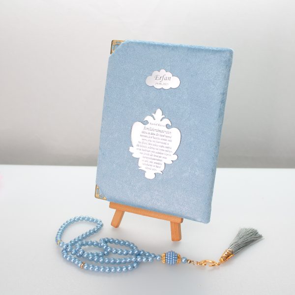 Perlen-Tasbih / Gebetskette & Koran im Organzasäckchen – Blau für Jungen, Plexiglas mit Personalisierung Perlen-Tasbih Perlen-Tasbih / Gebetskette & Koran im Organzasäckchen – Blau für Jungen, Plexiglas mit Personalisierung – Bild 2