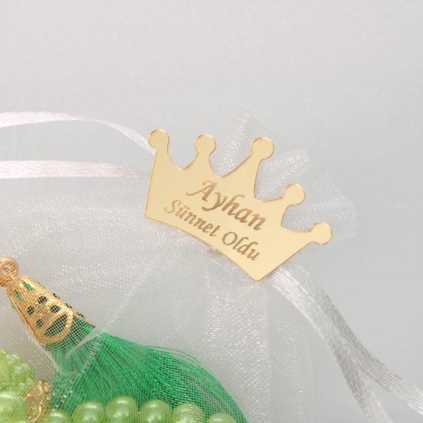 Personalisierte Perlen-Tasbih / Gebetskette im Mini-Organzasäckchen mit Gravur – Bild 5